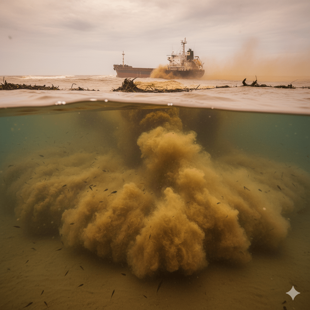 Ocean Muddy Magic: Yellow and Brown Coastal Flows